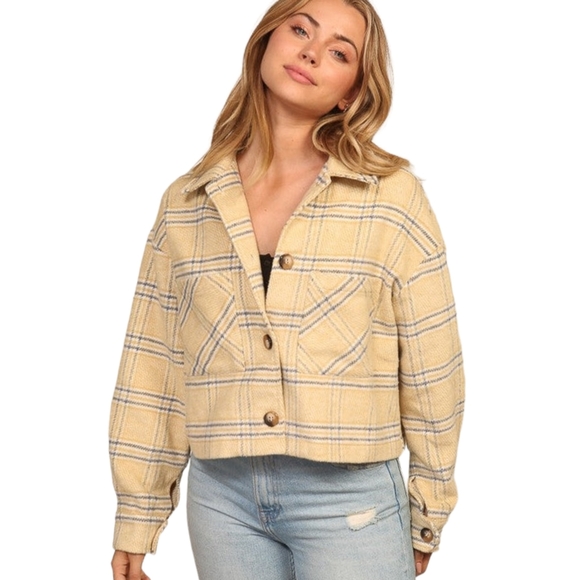 Timing Jackets & Coats New Timing Yellow Plaid Multi Button Up